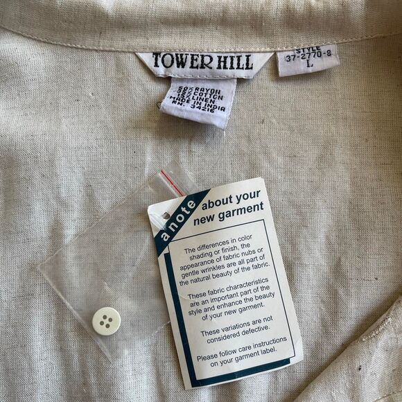 NWT Vintage 90s Tower Hill Ivory Linen ButtonUp Shirt Butterfly Embroidery Sz‎ L - Picture 8 of 8